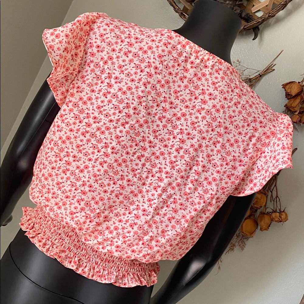 Lush Pink Peach Coral Floral Ruffle Blouse - Picture 8 of 12